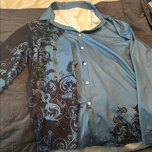 Blue and Black Patterned Button-Up Shirt
